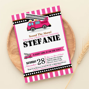 Invitación Baby Shower del motor de fuego rosa