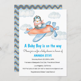 Invitación Baby Shower del niño del avión azul pin