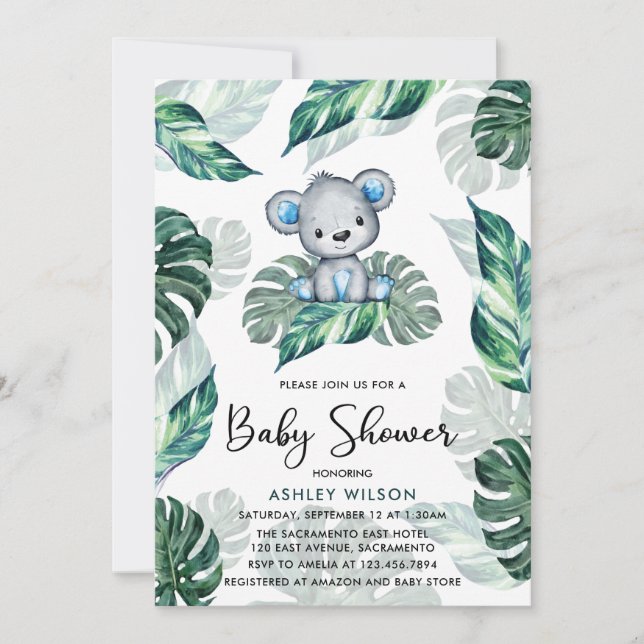 Invitación Baby Shower del niño del oso de agua (Anverso)