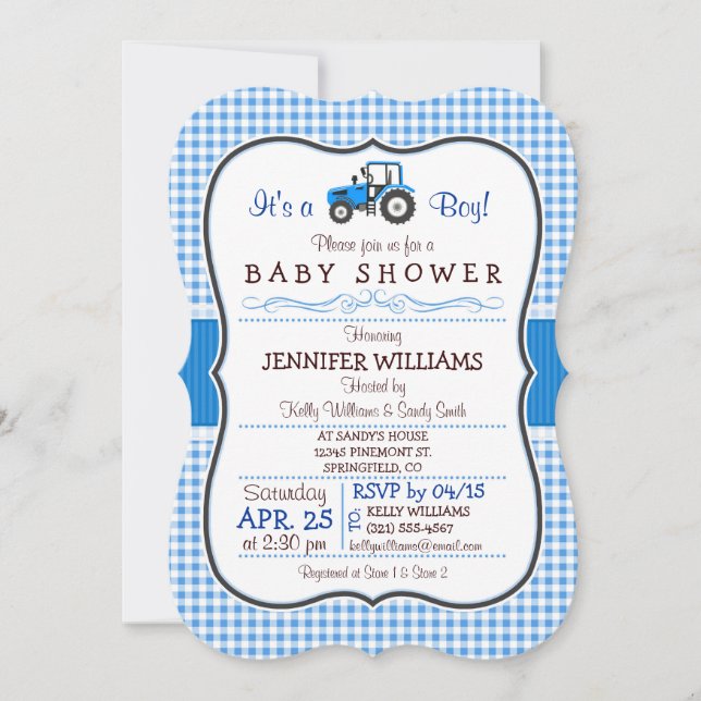 Invitación Baby Shower del niño del Tractor de la  (Anverso)