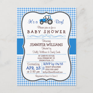 Invitación Baby Shower del niño del Tractor de la