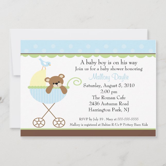 Invitación Baby Shower del niño portador de oso be (Anverso)