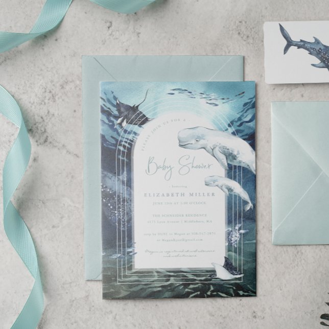 Invitación Baby Shower del océano de ballenas de Beluga (Subido por el creador)