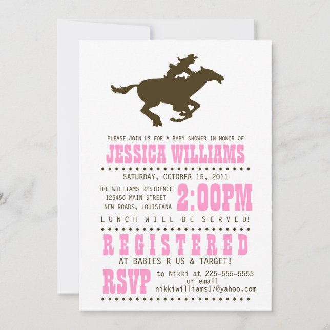 Invitación Baby Shower del oeste salvaje (Anverso)