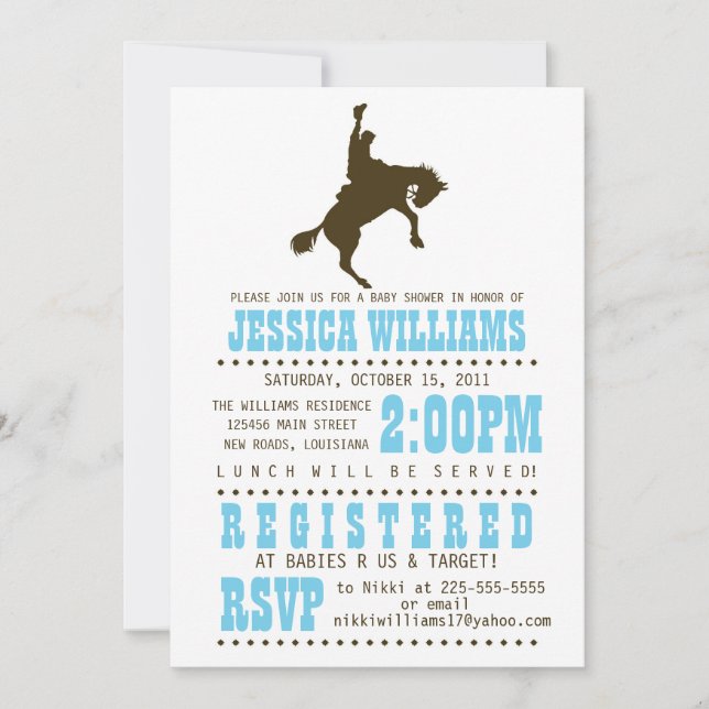 Invitación Baby Shower del oeste salvaje (Anverso)