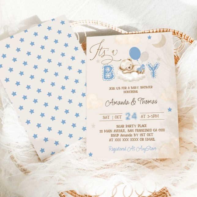 Invitación Baby Shower del oso azul del niño (Subido por el creador)