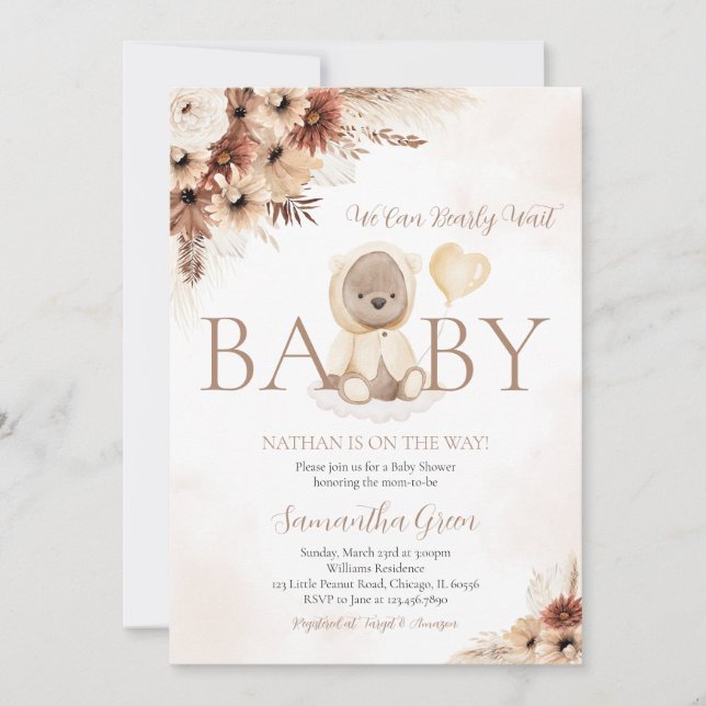 Invitación Baby Shower del Oso de Caída Neutral de Género (Anverso)