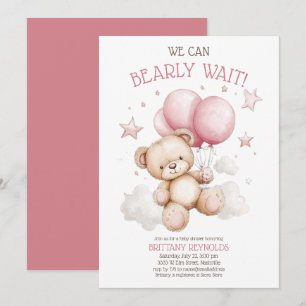 Invitación Baby Shower del oso de espera de Bearly Pink