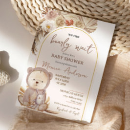 Invitación Baby Shower del oso de gramaje Boho Pampas