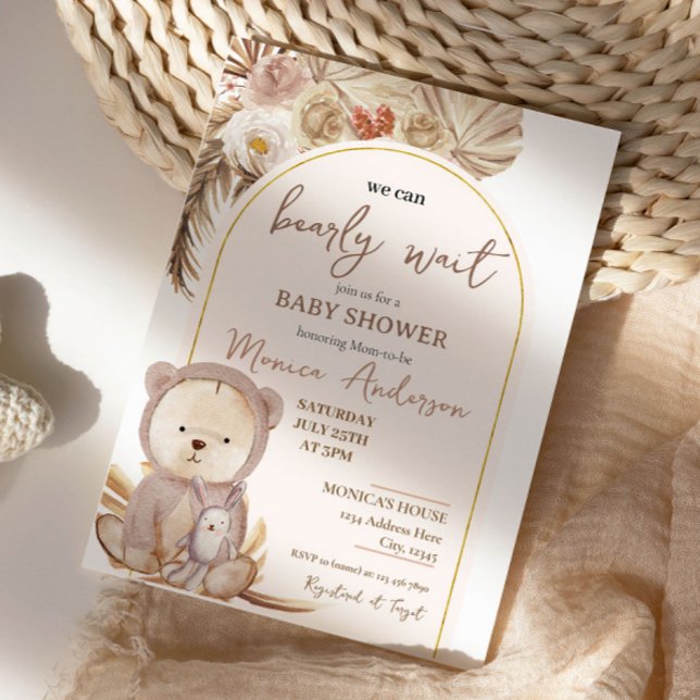 Invitación Baby Shower del oso de gramaje Boho Pampas (Subido por el creador)
