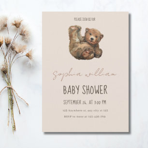 Invitación Baby Shower del Oso de Peluche con Acuarela Vintag