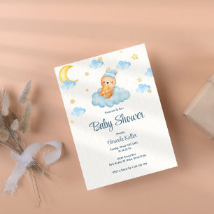 Invitación Baby Shower del oso dormido azul