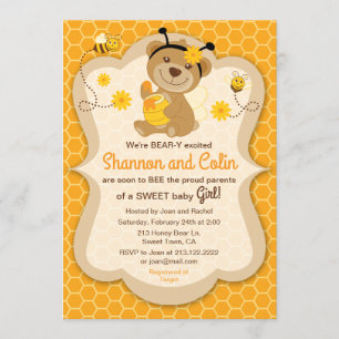 Invitación Baby Shower del oso dulce de miel