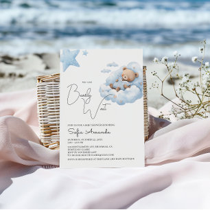 Invitación Baby Shower del oso lindo de espera de Bearly azul