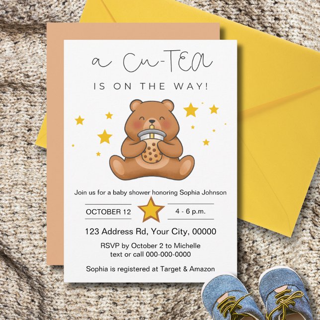 Invitación Baby Shower del oso, té de burbuja, Cu-TEA (Subido por el creador)