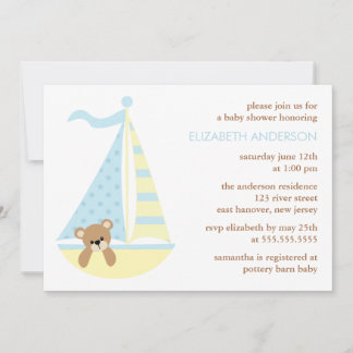 Invitación Baby Shower del oso velero