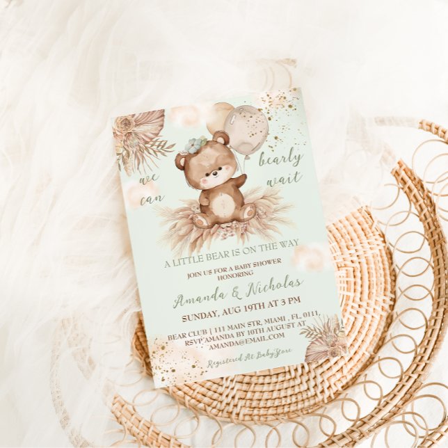Invitación Baby Shower del Oso Verde Boho (Subido por el creador)