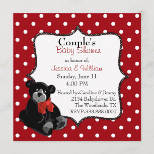 Invitación Baby Shower del par del oso del lunar y de peluche