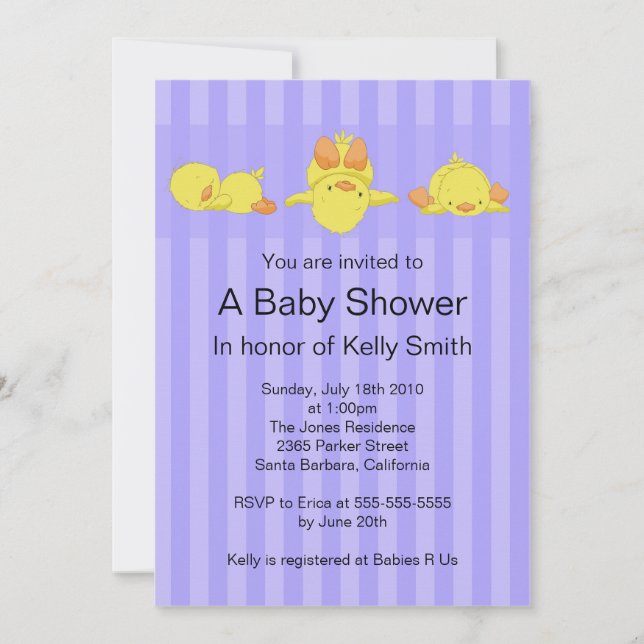 Invitación Baby Shower del pato amarillo (Anverso)