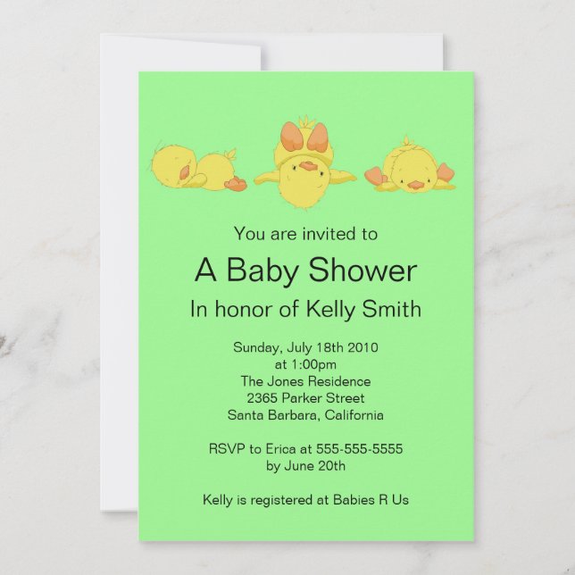 Invitación Baby Shower del pato amarillo (Anverso)