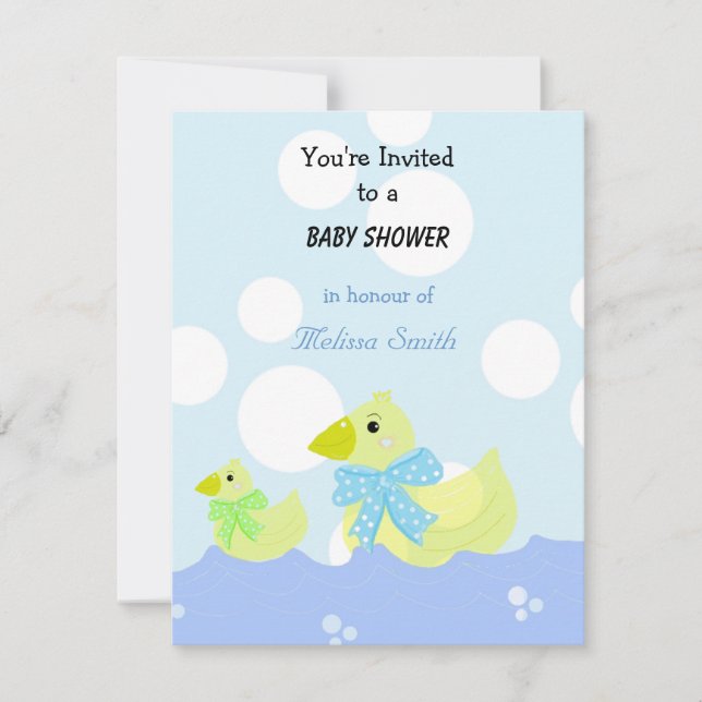 Invitación Baby Shower del pato amarillo (Anverso)