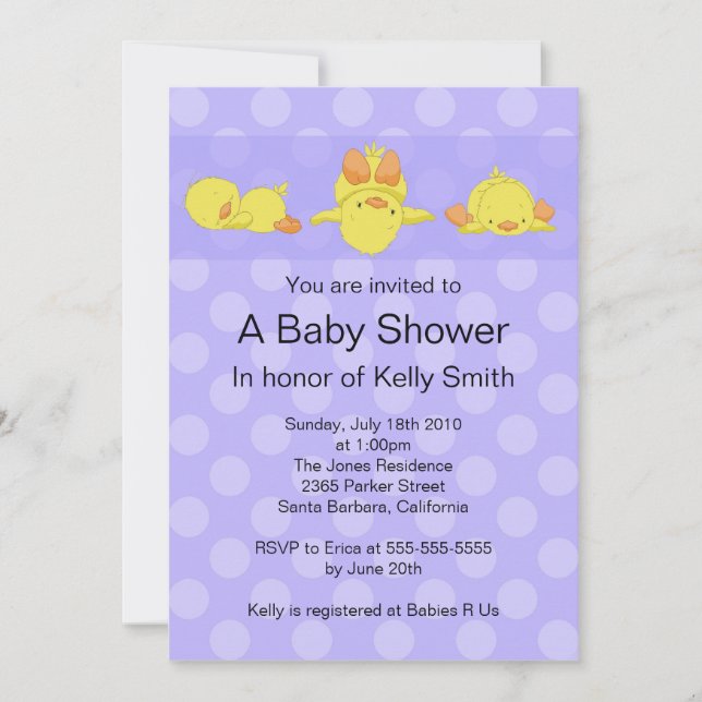 Invitación Baby Shower del pato amarillo (Anverso)