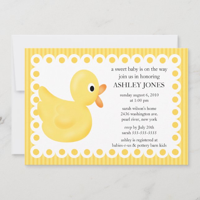 Invitación Baby Shower del pato amarillo (Anverso)