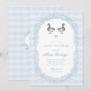 Invitación Baby Shower del pato azul de Gingham Ma