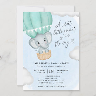 Invitación Baby Shower del pequeño elefante verde cacahuate
