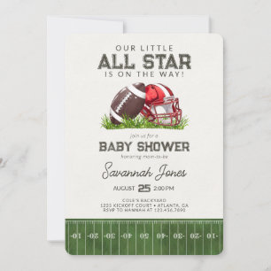 Invitación Baby Shower del pequeño jugador de fútbol rojo de 