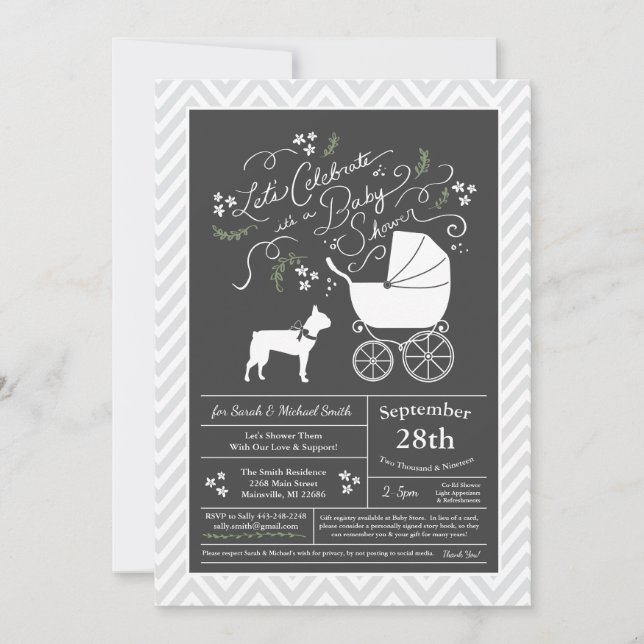 Invitación Baby Shower del perro de Boston Terrier (Anverso)