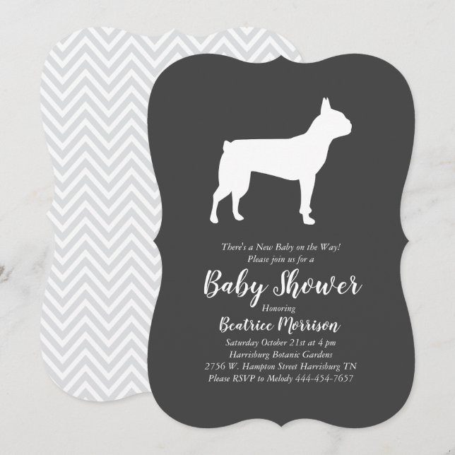 Invitación Baby Shower del perro de Boston Terrier (Anverso / Reverso)