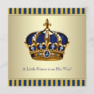 Invitación Baby Shower del Principito de la Corona de Oro Azu