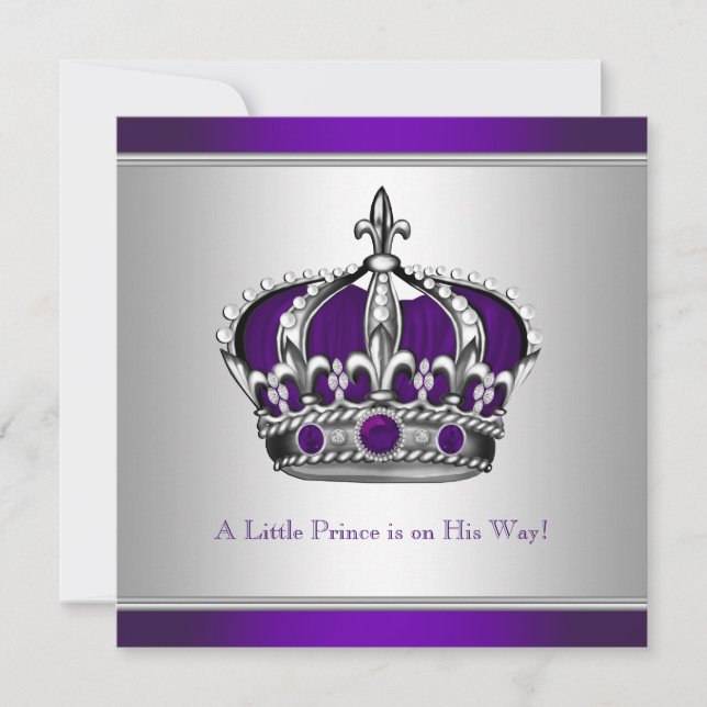 Invitación Baby Shower del Principito de la Corona Plata y Mo (Anverso)