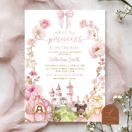 Invitación Baby Shower del reino de las princesas de Bow rosa