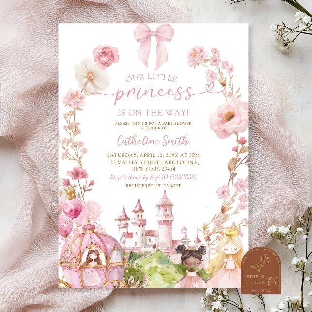 Invitación Baby Shower del reino de las princesas de Bow rosa (Subido por el creador)