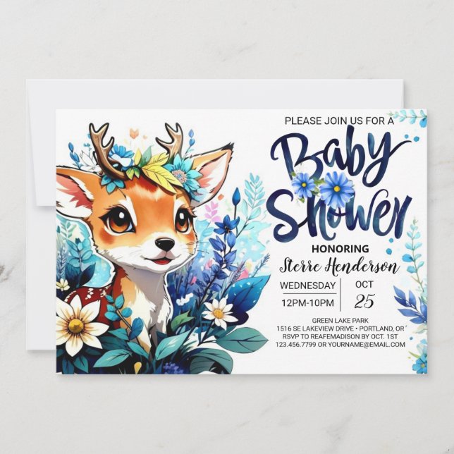 Invitación Baby Shower del tema de los venados de Woodland pa (Anverso)