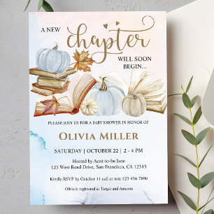 Invitación Baby Shower del tema del libro Caída Calabaza Azul