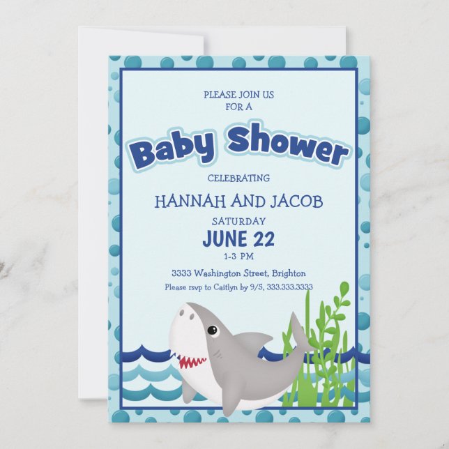 Invitación Baby Shower del tiburón azul del niño (Anverso)