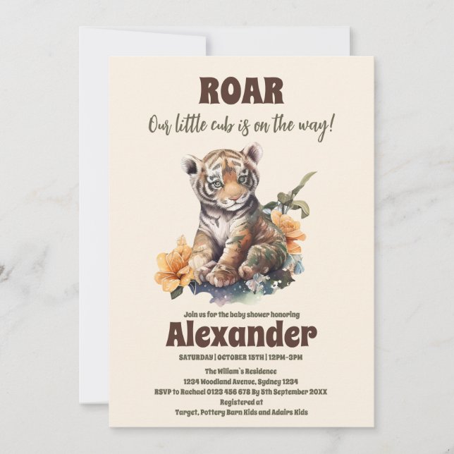 Invitación Baby Shower del tigre de jungla animal de Safari (Anverso)