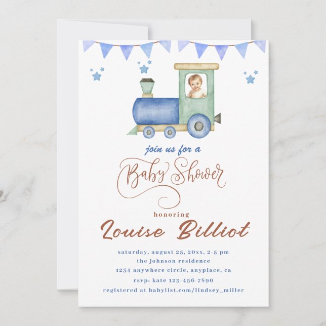 Invitación Baby Shower del tren acuático (Anverso)