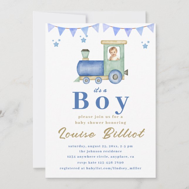 Invitación Baby Shower del tren acuático (Anverso)