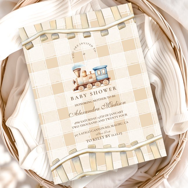 Invitación Baby Shower del tren de acuarela neural (Subido por el creador)