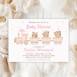 Invitación Baby Shower del tren rosa del oso