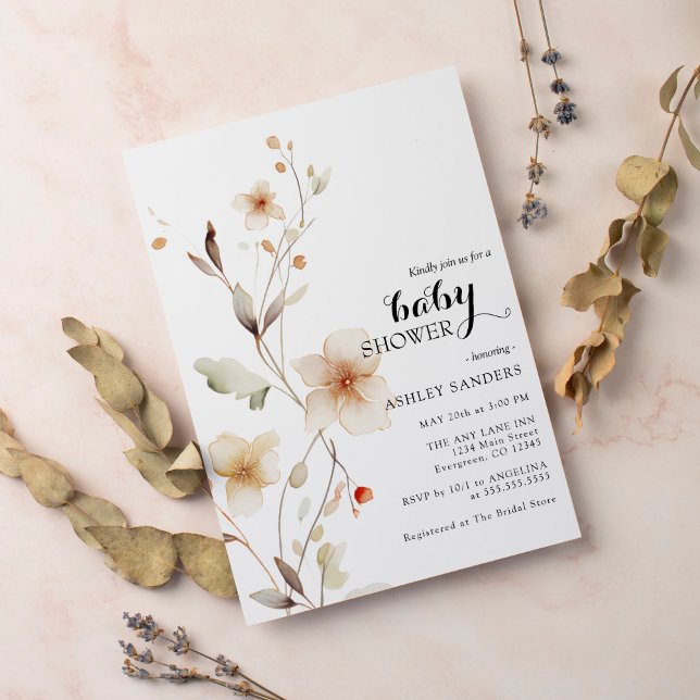 Invitación Baby Shower del Wildflower White Boho (Subido por el creador)