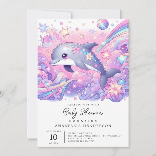 Invitación Baby Shower delfín moderno (Anverso)