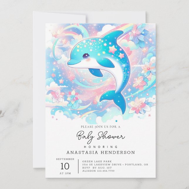 Invitación Baby Shower delfín simple (Anverso)