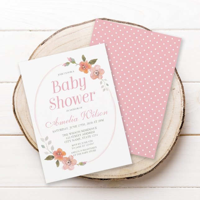 Invitación Baby Shower Delicada Rosa Floral (Subido por el creador)