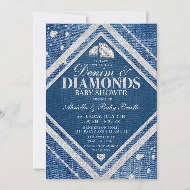 Invitación Baby Shower Denim and Diamonds (Anverso)