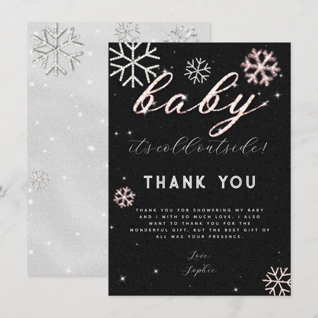 Invitación Baby Shower, Diamante de imitación de invierno neg (Anverso / Reverso)